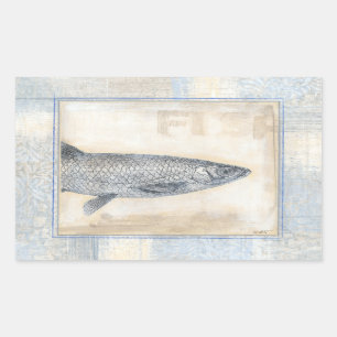 Sticker Rectangulaire Poisson gris sur Arrière - plan beige