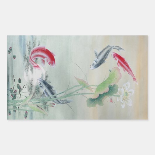 Sticker Rectangulaire Poisson Koi avec Lotus (Devant)
