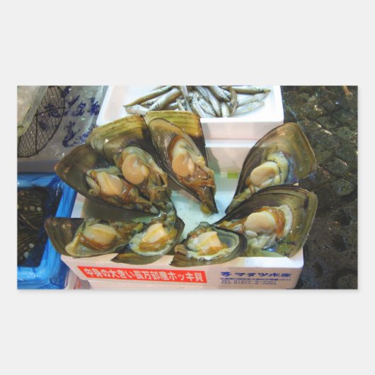 Sticker Rectangulaire Poissons de moules géantes Tsukiji, Tokyo, Japon (Devant)