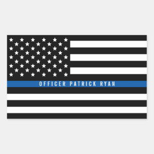 Sticker Rectangulaire Police Mince Blue Line American Flag Ajouter un no