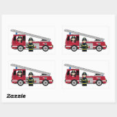 Sticker Rectangulaire Pompier à caricature mignonne et moteur incendie (Feuille)