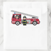 Sticker Rectangulaire Pompier à caricature mignonne et moteur incendie (Sac)