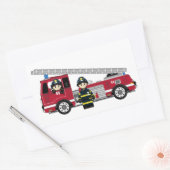 Sticker Rectangulaire Pompier à caricature mignonne et moteur incendie (Enveloppe)