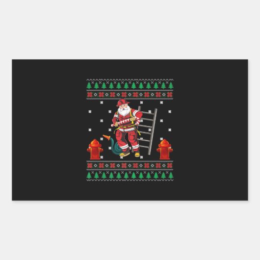 Sticker Rectangulaire Pompier Vilain Chandail de Noël Xmas Garçons Fille (Devant)