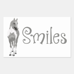 Sticker Rectangulaire Poney Gris Pensant à vous Sourires Bonjour Cheval