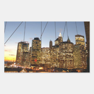 Sticker Rectangulaire Pont de Brooklyn au crépuscule avec la skyline de