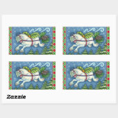 STICKER RECTANGULAIRE PONY PULLING PINECONE SLEIGH DE NOËL VOLANT (Feuille)