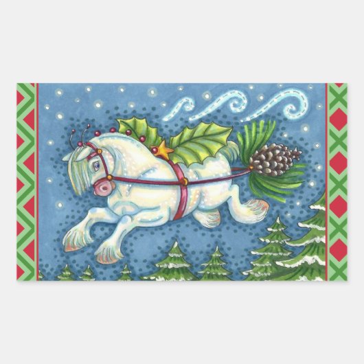 STICKER RECTANGULAIRE PONY PULLING PINECONE SLEIGH DE NOËL VOLANT (Devant)