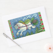 STICKER RECTANGULAIRE PONY PULLING PINECONE SLEIGH DE NOËL VOLANT (Enveloppe)