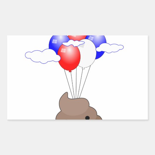 Sticker Rectangulaire Poo Emoji Voler Avec Ballons (Devant)