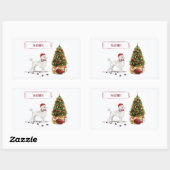 Sticker Rectangulaire Poodle blanc Funny Chien de Noël avec arbre (Feuille)