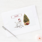 Sticker Rectangulaire Poodle blanc Funny Chien de Noël avec arbre (Enveloppe)