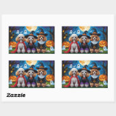 Sticker Rectangulaire Poodle Chiens Citrouille Halloween drôle (Feuille)