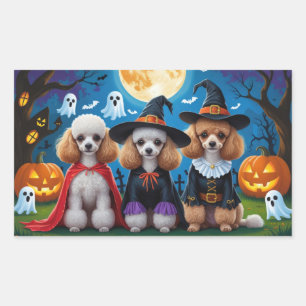 Sticker Rectangulaire Poodle Chiens Citrouille Halloween drôle