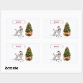 Sticker Rectangulaire Poodle gris drôle Chien de Noël avec arbre (Feuille)