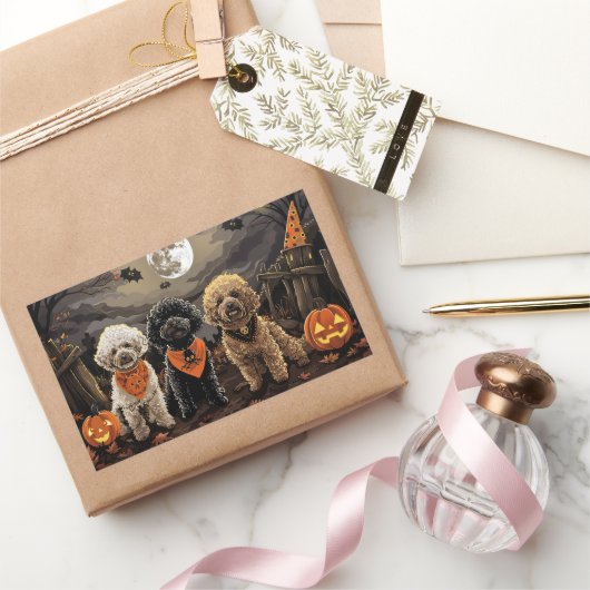 Sticker Rectangulaire Poodle Halloween Épouvantable (Cadeaux)