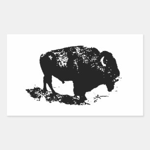 Sticker Rectangulaire Pop Art Black White Buffalo Bison Silhouette