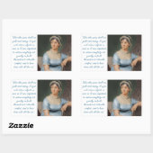 Sticker Rectangulaire Portrait de Jane Austen plus citation (bleu) (Feuille)