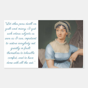 Sticker Rectangulaire Portrait de Jane Austen plus citation (bleu)