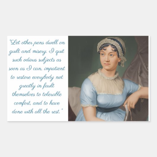 Sticker Rectangulaire Portrait de Jane Austen plus citation (bleu) (Devant)