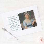 Sticker Rectangulaire Portrait de Jane Austen plus citation (bleu) (Enveloppe)
