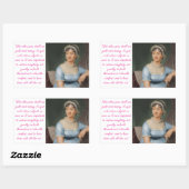 Sticker Rectangulaire Portrait de Jane Austen plus citation (rose) (Feuille)