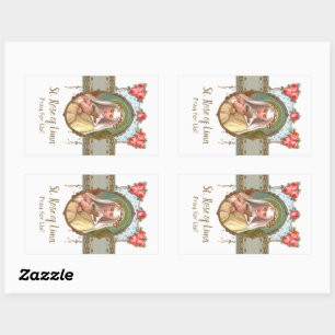 Sticker Rectangulaire Portrait de Ste Rose parée de roses (M 024a)
