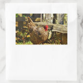 Sticker Rectangulaire Poulet noir et blanc dans la ferme (Sac)