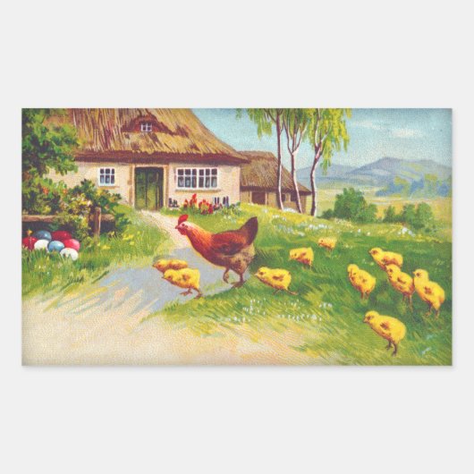 Sticker Rectangulaire Poulets et oeufs de Pâques (Devant)