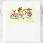 Sticker Rectangulaire Poulets et oeufs vintages de Pâques (Sac)