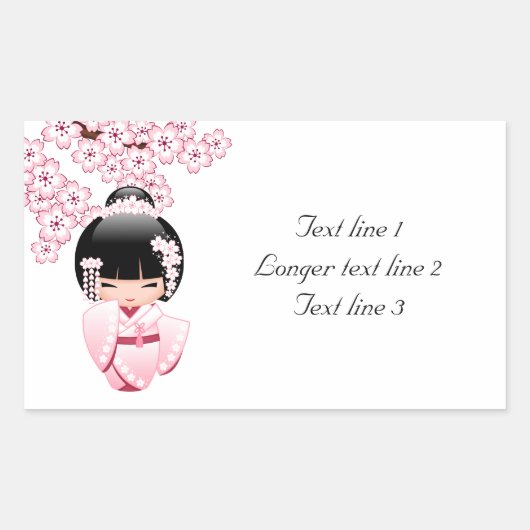 Sticker Rectangulaire Poupée blanche Kimono Kokeshi - mignonne Geisha Gi (Devant)