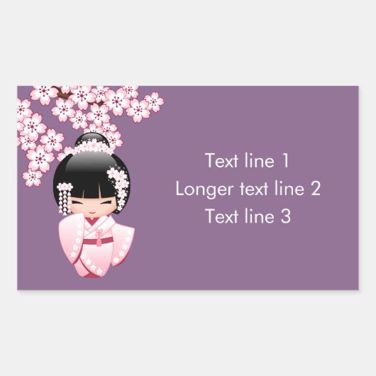 Sticker Rectangulaire Poupée blanche Kimono Kokeshi - mignonne Geisha Gi (Devant)