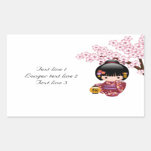 Sticker Rectangulaire Poupée de Sakura Kokeshi - fille de geisha