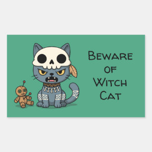 Sticker Rectangulaire Poupée Vaudou Chat Sorcière Texte Personnalisé Ver