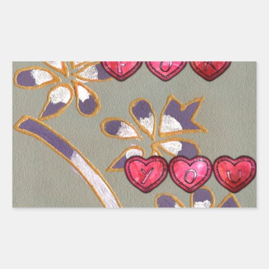 Sticker Rectangulaire Pour Vous De Moi : Beau Coeurs Floraux Design (Devant)