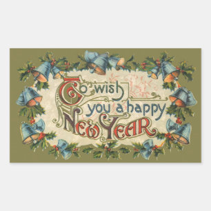 Sticker Rectangulaire Pour vous souhaiter une bonne année, Vintage victo
