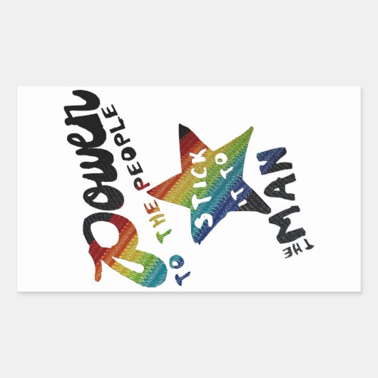 Sticker Rectangulaire Pouvoir Au Peuple (Retro Rainbow Patch) (Devant)