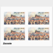 Sticker Rectangulaire Prague Czech Republic Watercolor Panorama View (Feuille)
