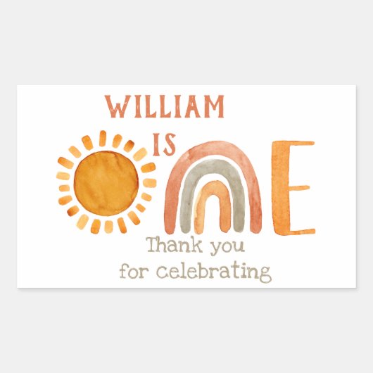 Sticker Rectangulaire Premier anniversaire aquarelle Boho arc-en-ciel et (Devant)