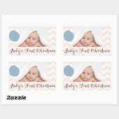 Sticker Rectangulaire Premier Noël de bébé avec photo (Feuille)