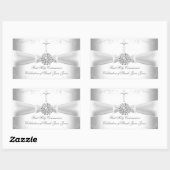 Sticker Rectangulaire Première communion fille Blanc Argent (Feuille)