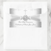Sticker Rectangulaire Première communion fille Blanc Argent (Sac)