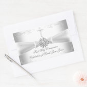 Sticker Rectangulaire Première communion fille Blanc Argent (Enveloppe)