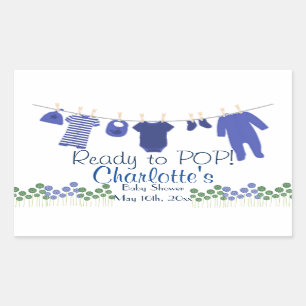 Sticker Rectangulaire Préparez au POP ! Baby shower de corde à linge