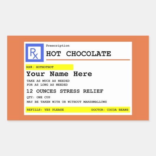 Sticker Rectangulaire Prescription Hot Chocolate Personalized (Devant)