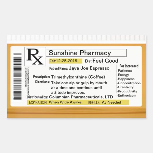 Sticker Rectangulaire Prescription pour le café (Devant)