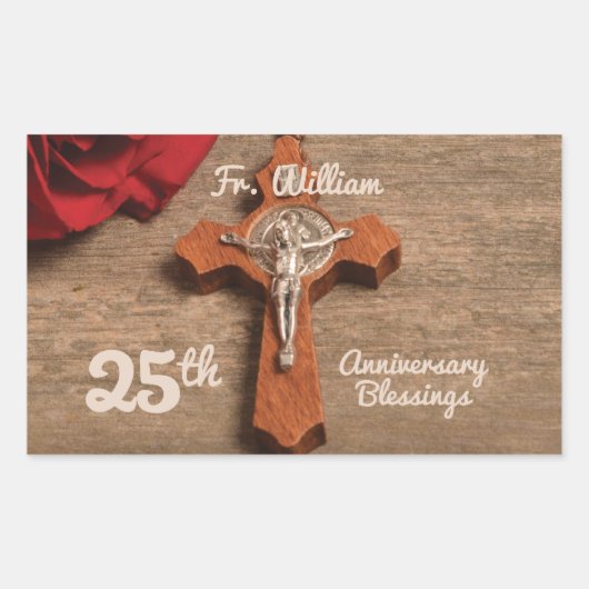 Sticker Rectangulaire Prêtre 25ème anniversaire de l'Ordination Rose et  (Devant)