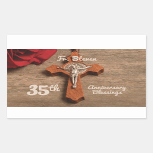Sticker Rectangulaire Prêtre 35ème anniversaire de l'Ordination Rose et