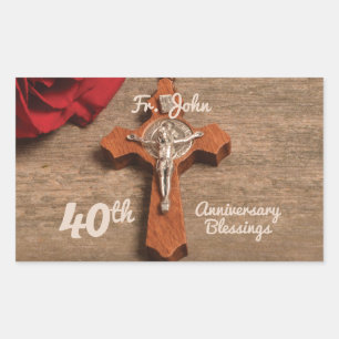 Sticker Rectangulaire Prêtre 40ème anniversaire de l'Ordination Rose et 