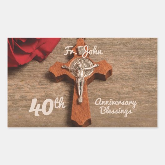 Sticker Rectangulaire Prêtre 40ème anniversaire de l'Ordination Rose et (Devant)